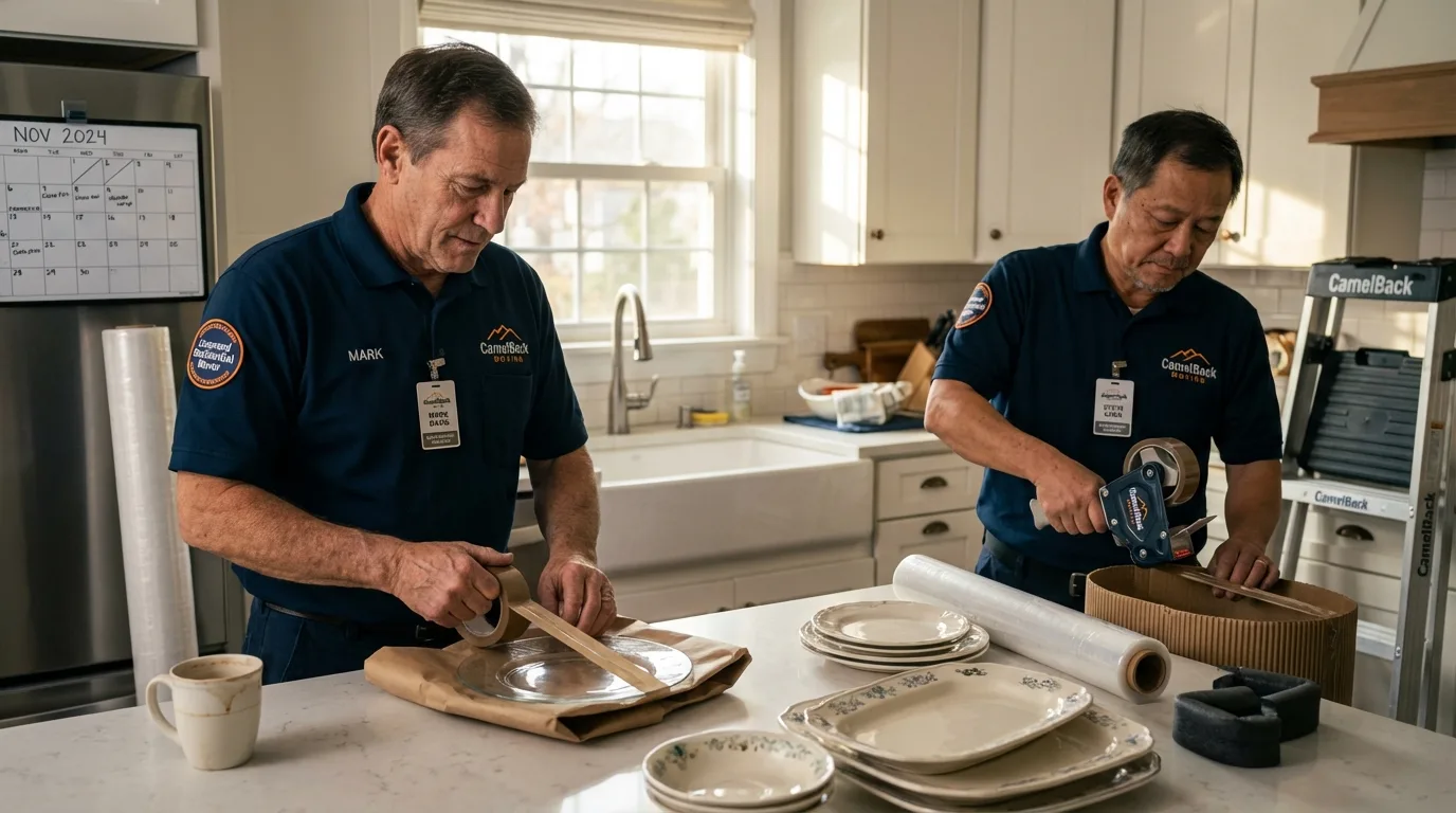 Professional crew packing kitchen dishware in Santa Clarita, CA