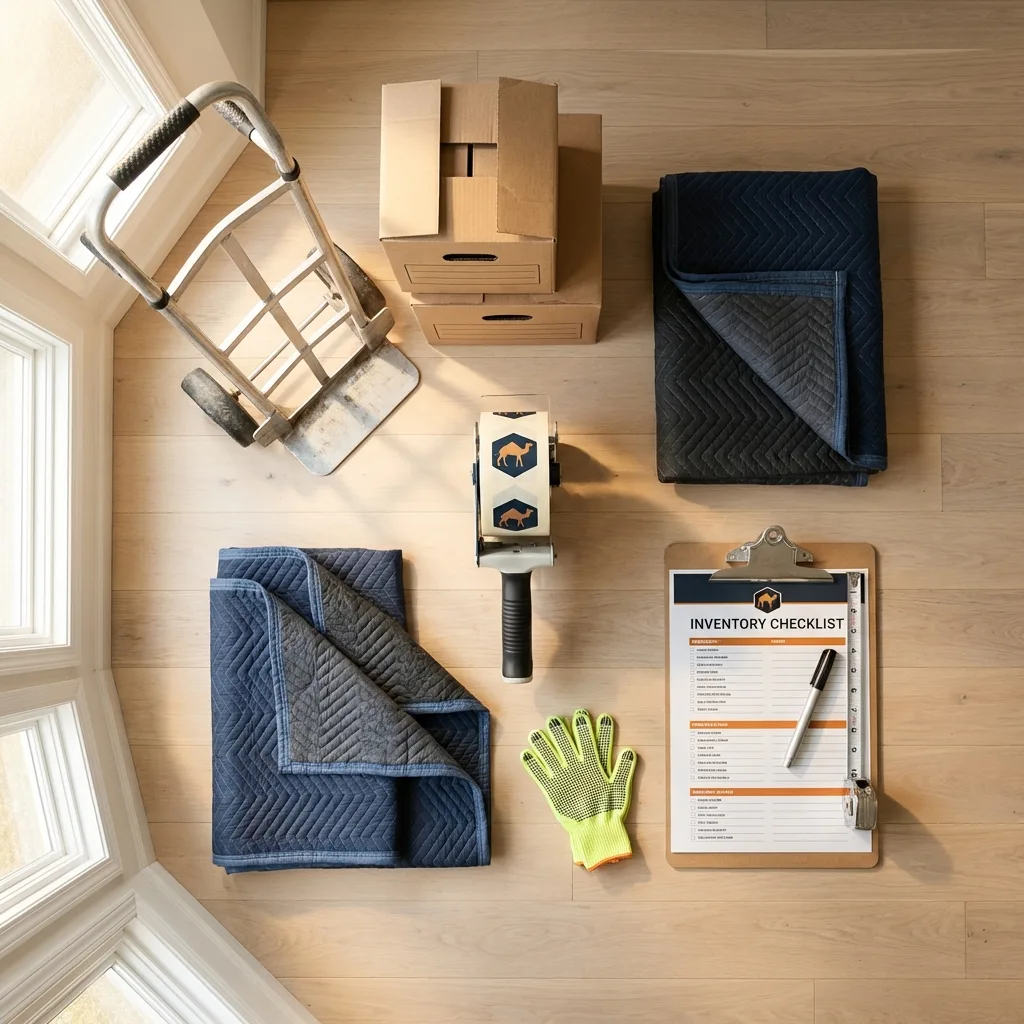 Professional moving supplies and packing materials layout for Santa Clarita residential relocations